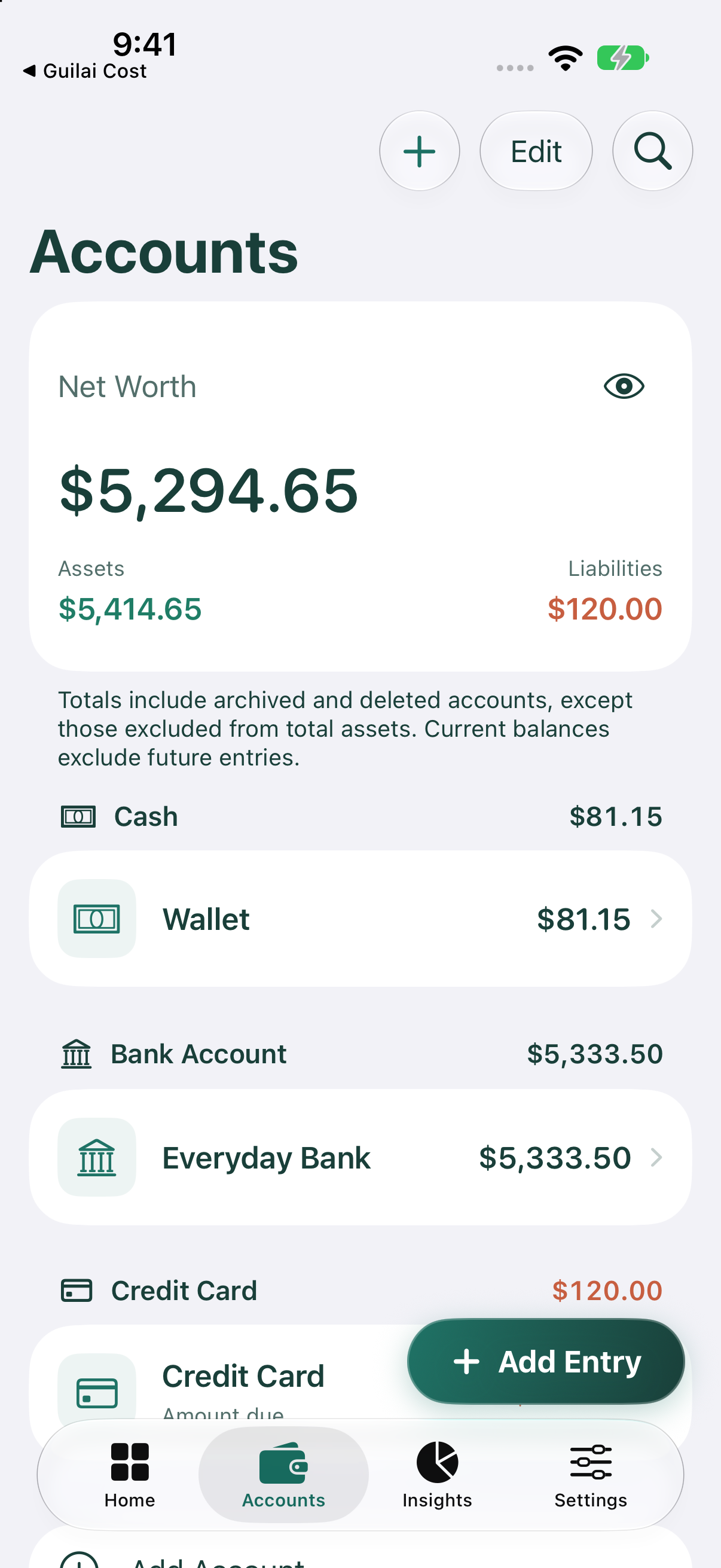 Grouped accounts and balances